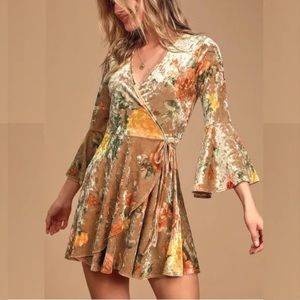 Lulus boho cottagecore floral wrap dress crushed velvet
